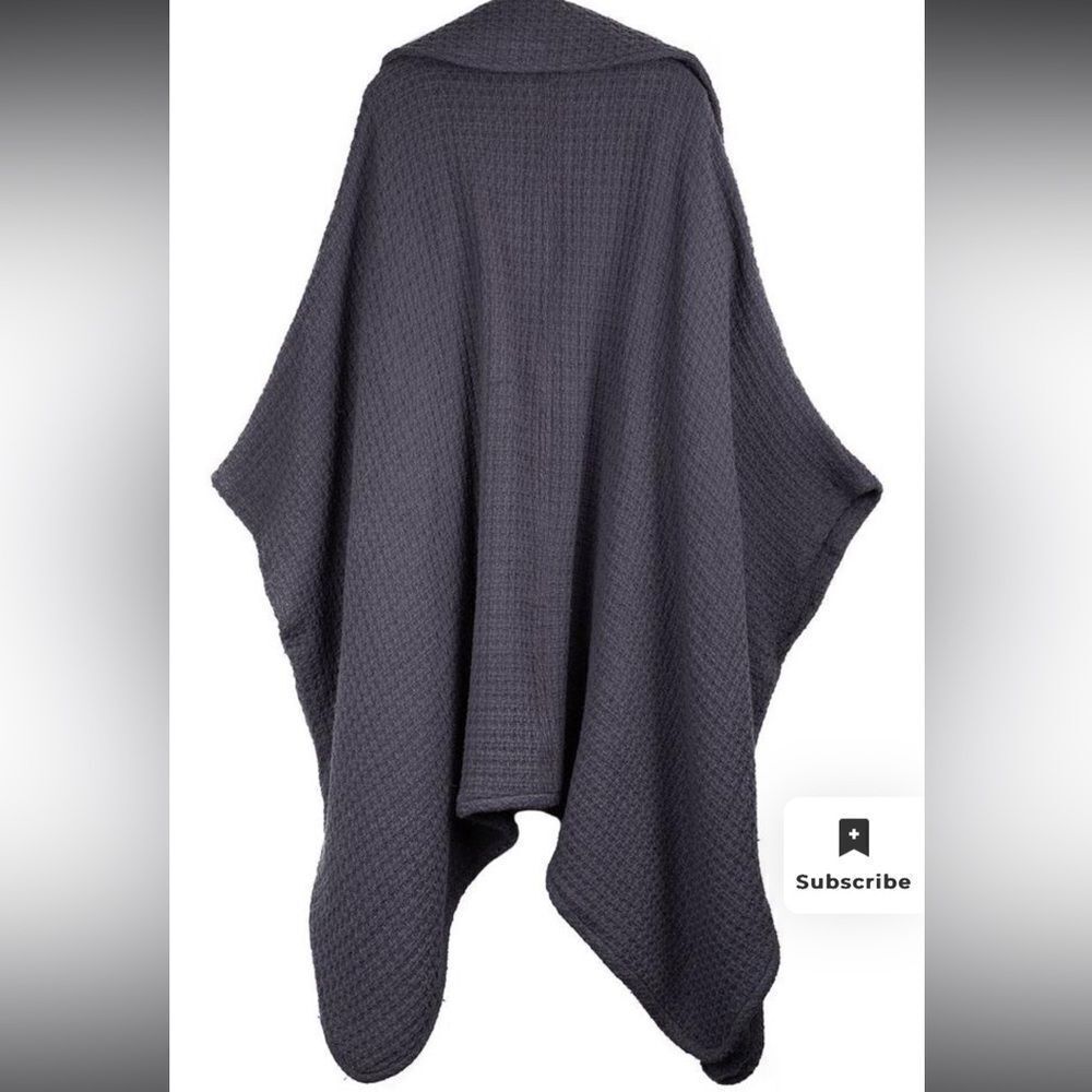 SAACHI Waffle Knit Topper Cape Scarf Cardigan Wrap in Dark Gray Cotton One Size - Picture 5 of 12